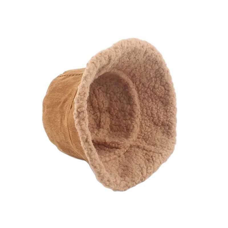 Unisex Harajuku Corduroy Bucket Hat Men Reversible Fisherman Hat Autumn Winter Lamb Wool Outdoor Warm Panama Cap For Women W250217