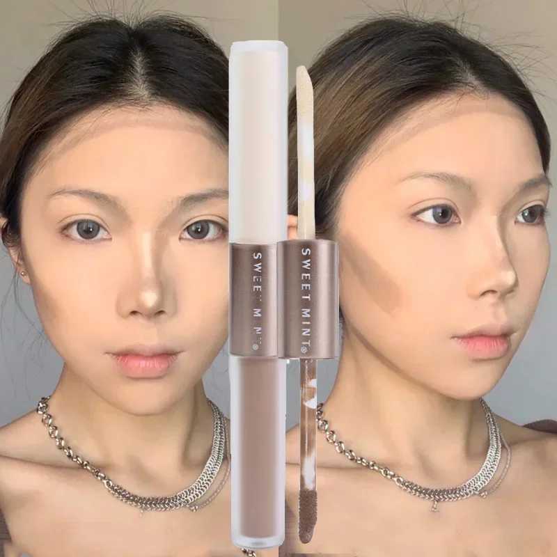 Double Head Face Contouring Stick 2 In 1 High Gloss Grey Brown Matte Nose Shadow Cream Brighten Highlighter Face Bronzer MakeupW250217