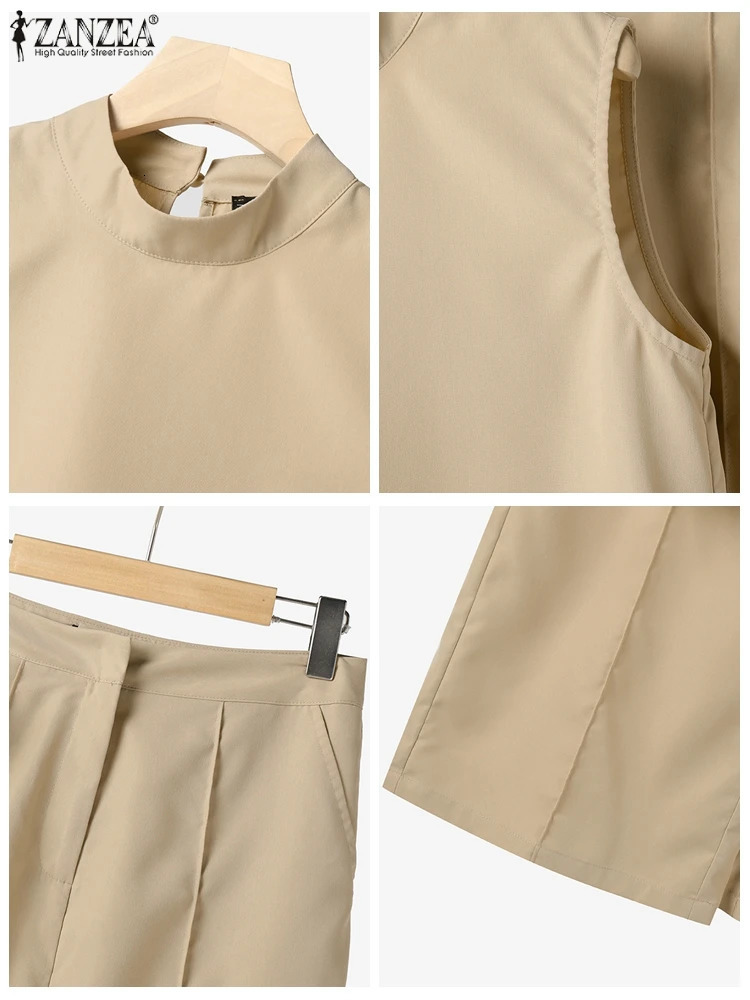 Elegant Chic Womens 2 Pieces Sets ZANZEA Woman Tracksuits Fashion 2pcs Outfits Suits Tank Tops and Wide Leg Pants 250217