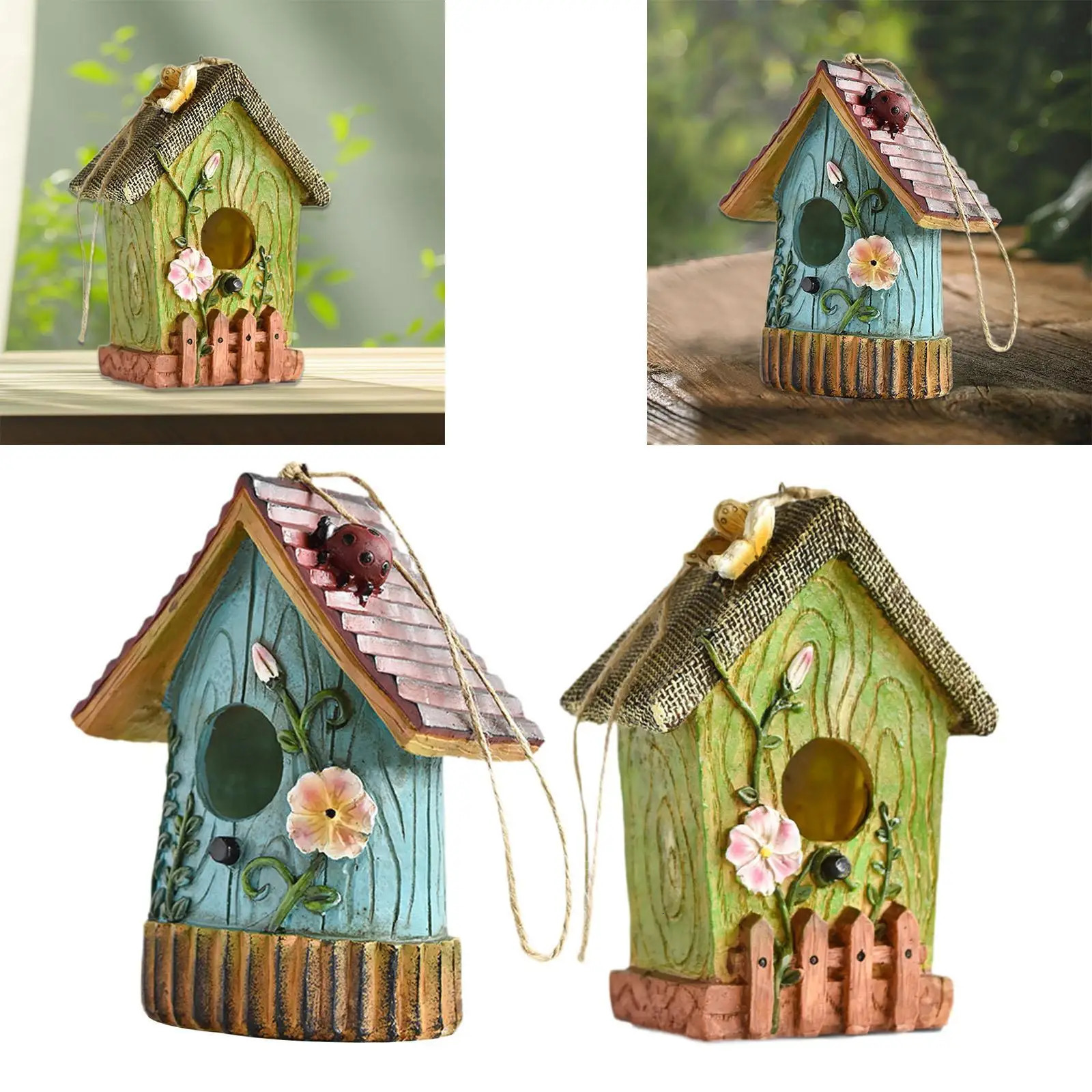Hanging Bird House Outside Bird Hut Resin Novelty Garden Decoration Hummingbird Nest for Fence Trees Yard Backyard Patio 250206