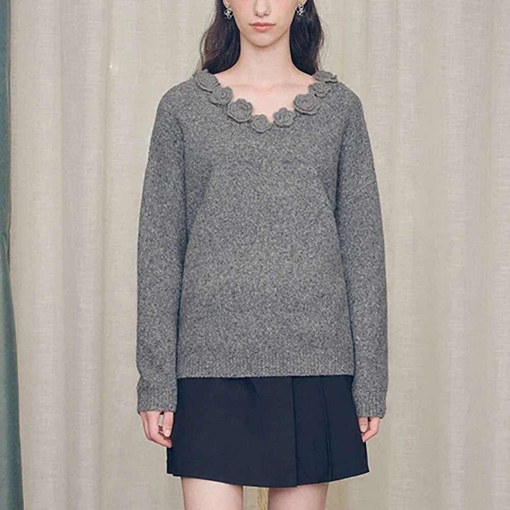 Stereoscc Wer Women Pullover Y2k Handmade Crochet Loose Casual V-Neck Long Sleeve Knit Tops Sweater 2025 Fall/Winter New