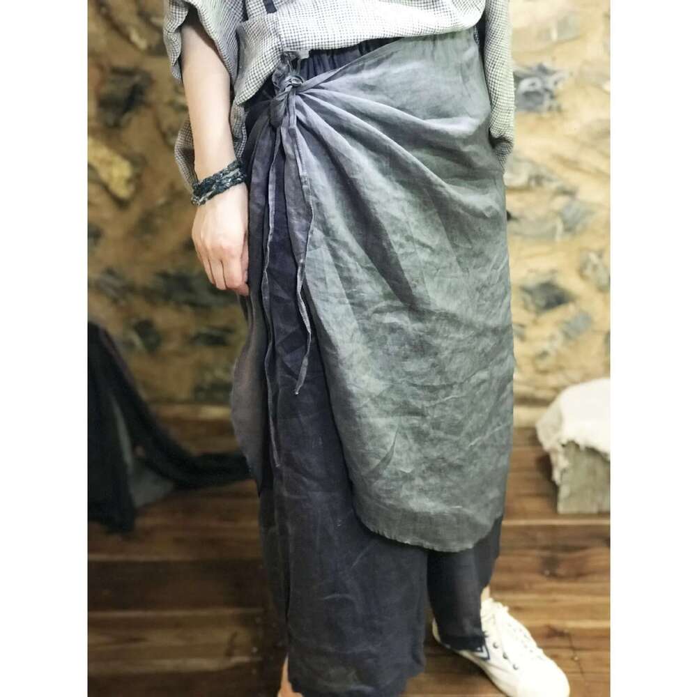Women Solid Color Patchwork Ramie Pants Ladies Loose Summer Wide Leg Trousers Female 2025