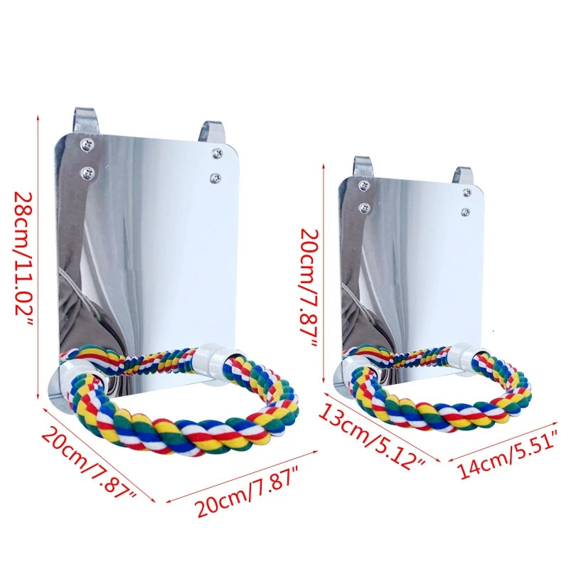 Parrot Toy Acrylic Bird Mirror with Rope Perches Toys Bird Swing Comfy Perch for Parakeet Cockatiel Conure Lovebirds Canaries 250206