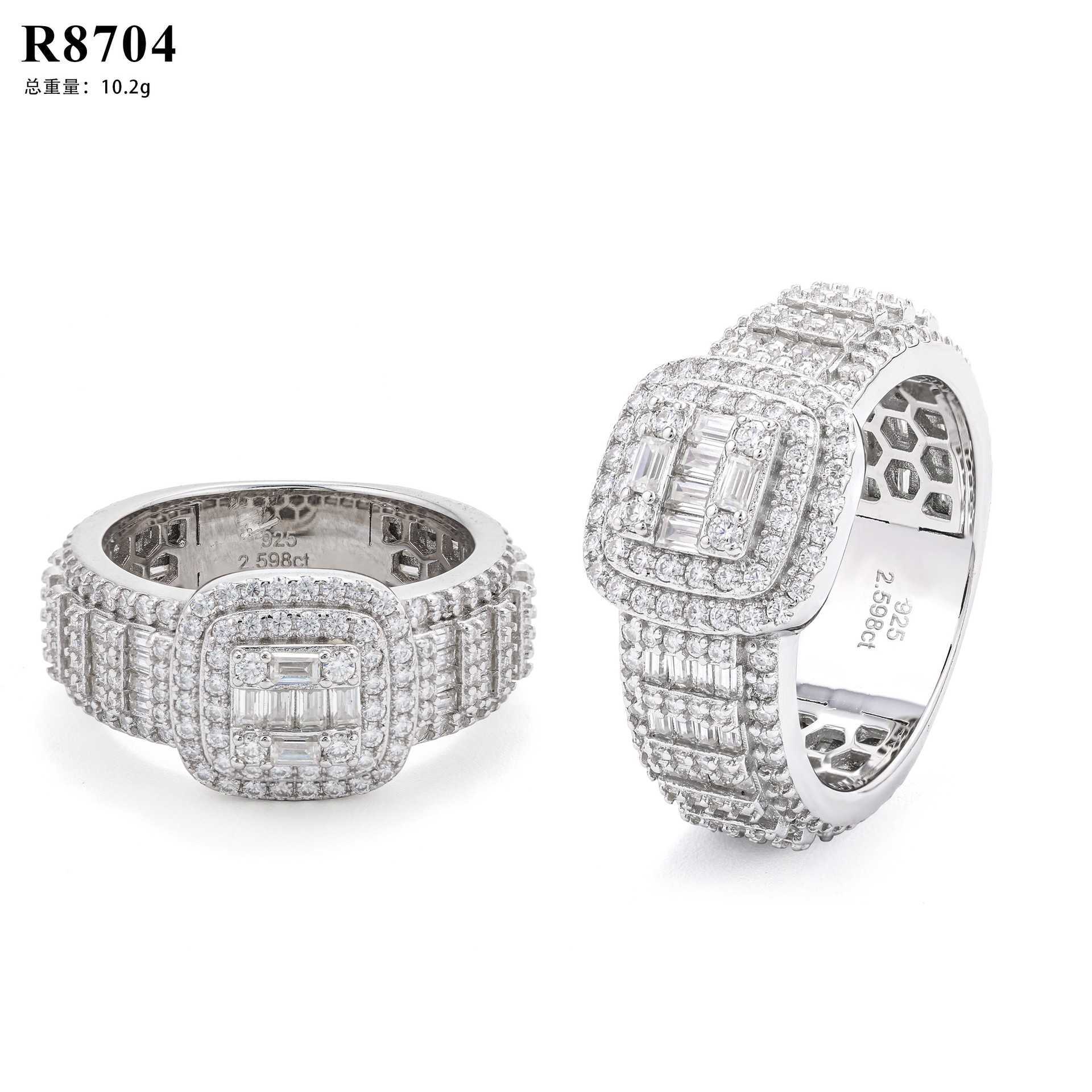 International Station Hot selling S925 Silver Full Set T-Square Moissanite Small Broken Diamond Mens Hip Hop Ring
