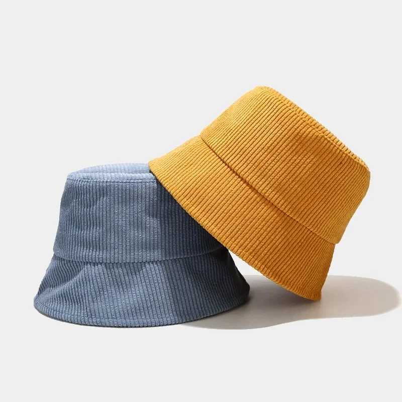 New Corduroy bucket hat womens Panama winter autumn warm solid street clothing folding travel sun hat large width Visor retro flat hat W250217