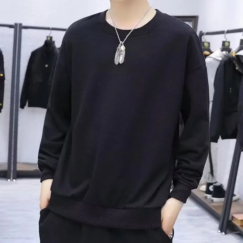 Spring Autumn Mens Long Sleeve Casual Loosefit Round Neck Solid Color Versatile Top Hong Kong Style Sweatshirt Korean Version 250214