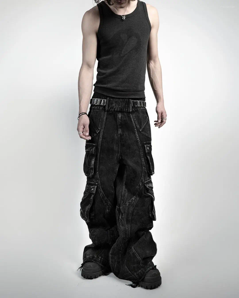 Men's Jeans 2025 Gothic Retro For Men Wide Leg Straight Black Y2k Baggy Harajuku Hip Hop High Waist Denim Pants Streetwear