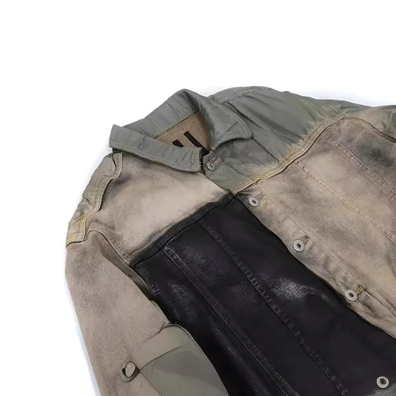 BOMP Dark RO washed patchwork coating brushed wax deconstruction denim jacket men 250212