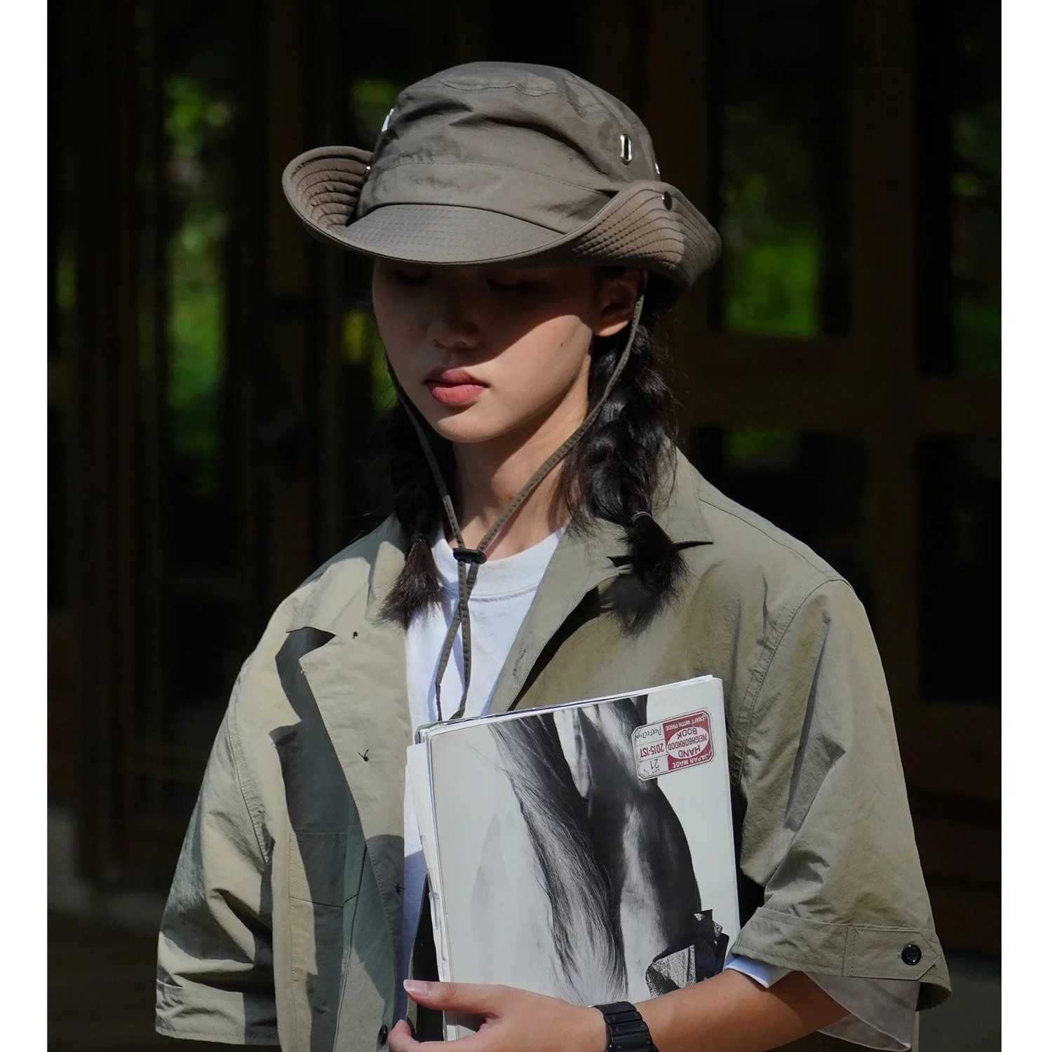 Wide Brim Bucket Sun Hat Packable Cotton Washed UPF 50 Beach Hat for Women Men with Strings Cowboy Outdoor Safari Boonie Cap W250217