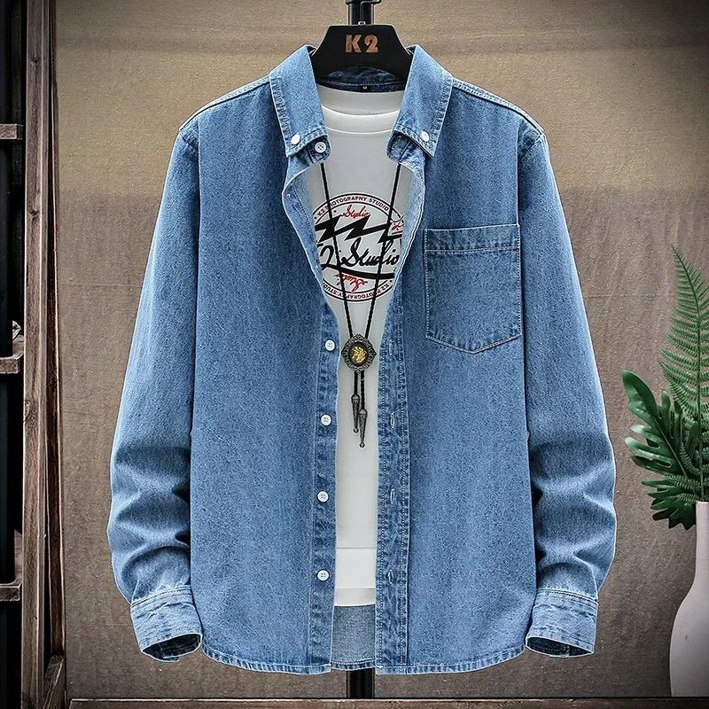 Denim Jacket Men Coats Turn Down Collar Full Sleeve Single Breasted Jackets Regular Casual Solid Coat Simple Autumn Winter y250212