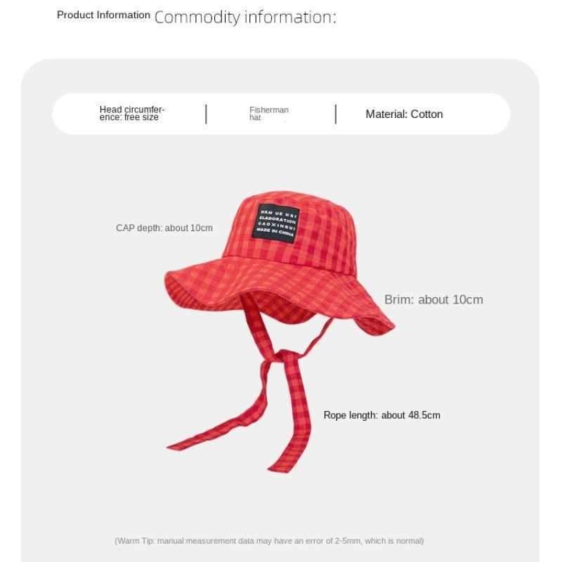 Ins Blogger Retro Plaid Tie Strap Bucket Hat Women Summer Travel Versatile Fisherman Hat Girls Fashion Popular Wide Brim Sun Cap W250217