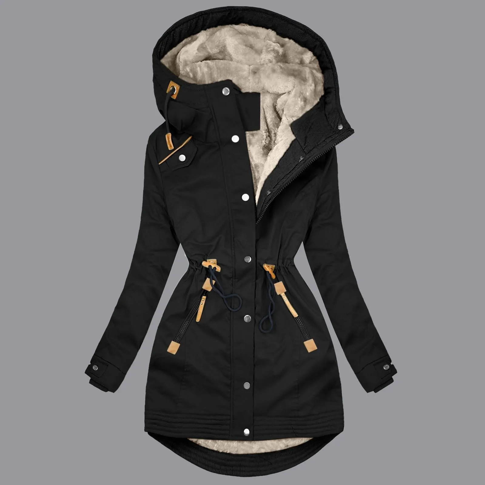 Womens Rain Jacket With Hood Causal Fleece Lined Raincoat Trendy Long Sleeve Trench Coats Windproof Outwear Casual Loose 250213