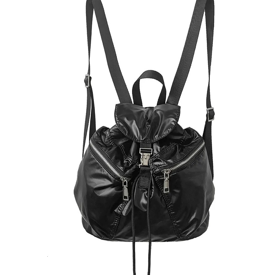 Womens Small Waterproof Nylon Backpacks 2024 Summer Y2K Korean Fashion Silver Backpack Lady Travel Drawstring Back Packs 250122