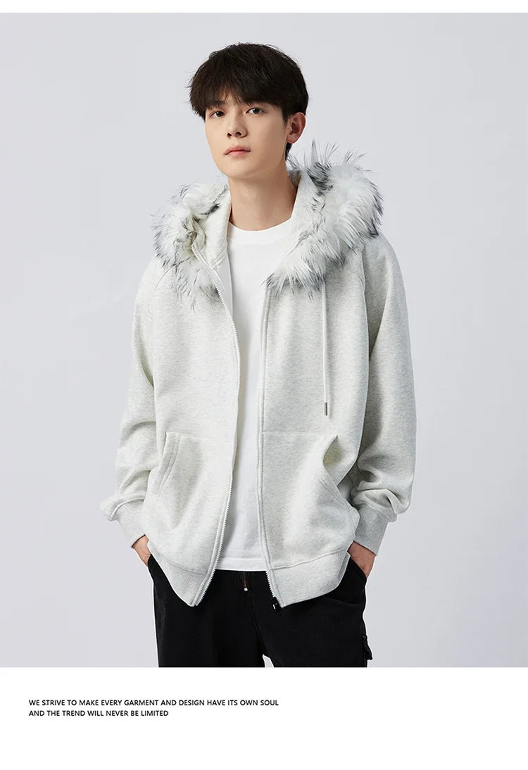Casual Y2K Zipper Hoodie Mens Fur Collar Harajuku Streetwear Hip Hop Zipper Sweatshirt Retro Rock Loose Punk EMO Jacket 250211