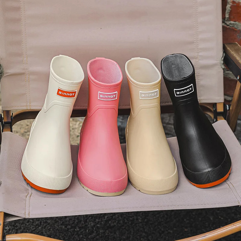 Autumn Women Ankle Rubber Boots Tough Non-slip PVC Rain Boots Car Washers Work Shoes Female Outside Slip-on Water Shoes 250213