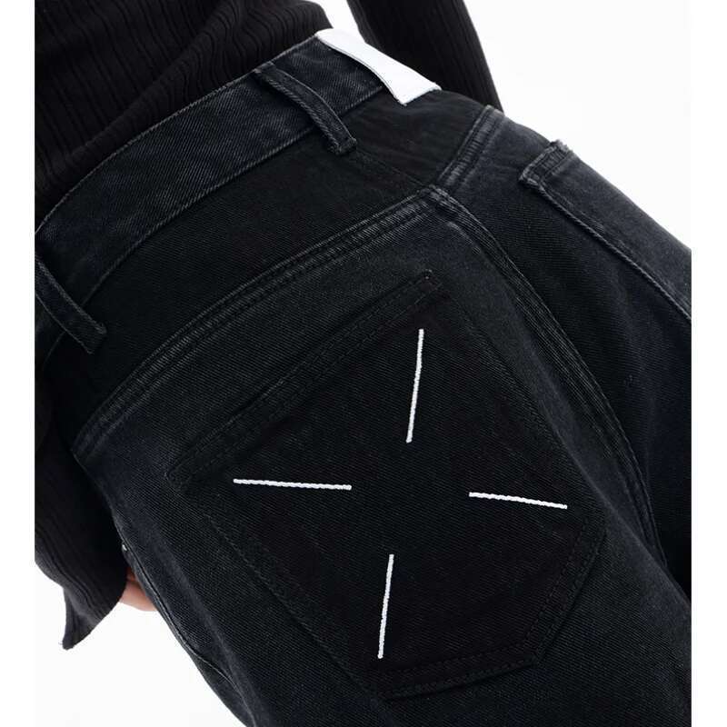 Blue High Waist Women Jeans Color Contrast Vintage American Fashion Streetwear Wide Leg Jean Female Trouser Baggy Denim Pants