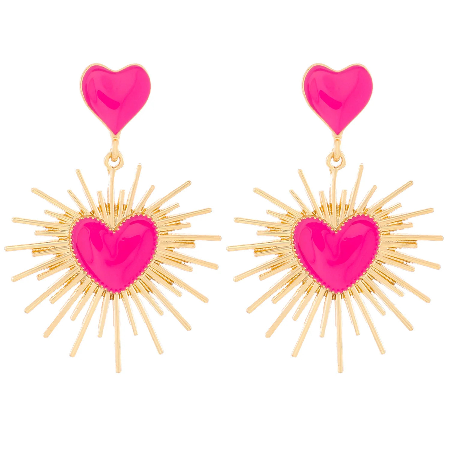 Fashion Geometric Love Heart Pendant Earrings for Women in Metal Enameled Hanging Earring Modern Trendy Party Jewelry 250213
