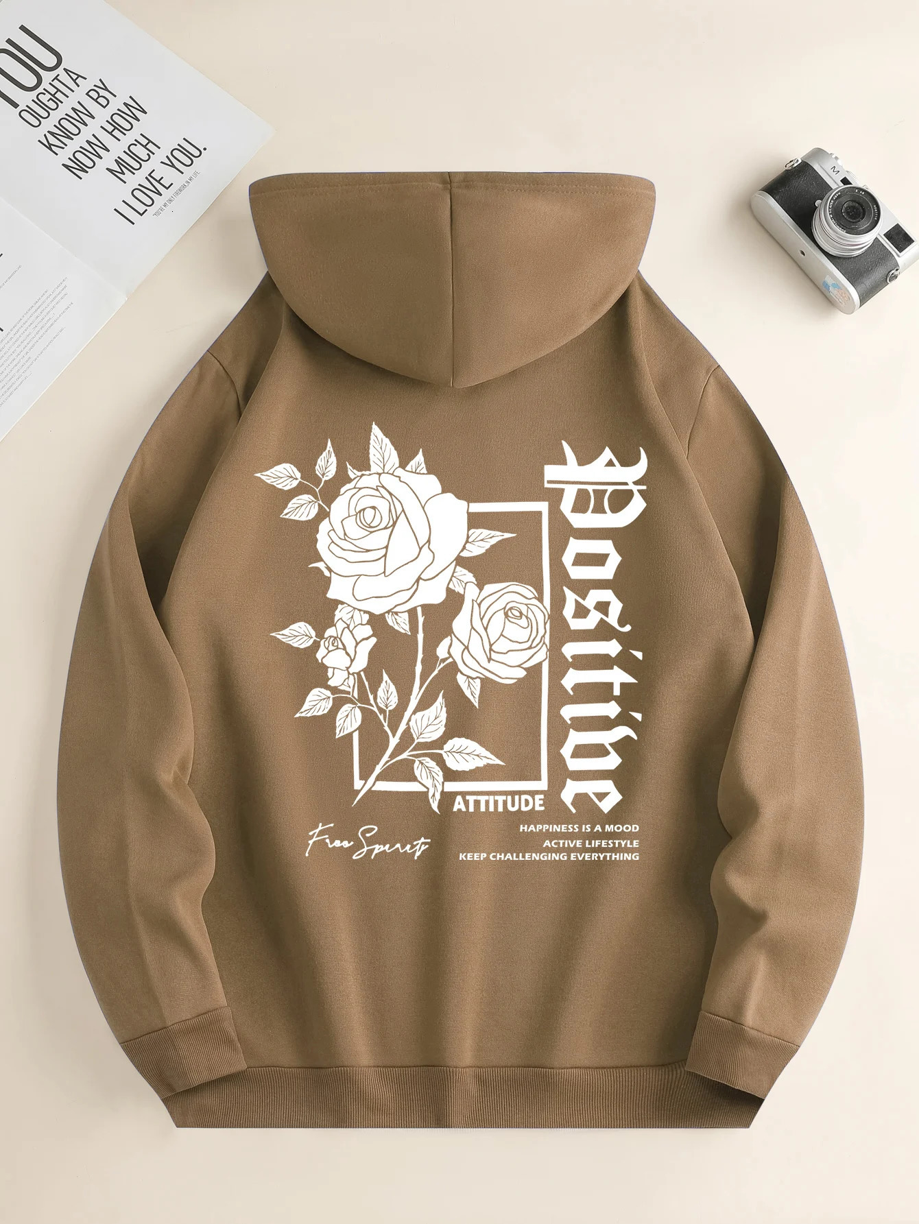 Mens fashion hoodie casual daily drawstring hooded sweatshirt Rose Print front kangaroo pocket mens jacket 250214
