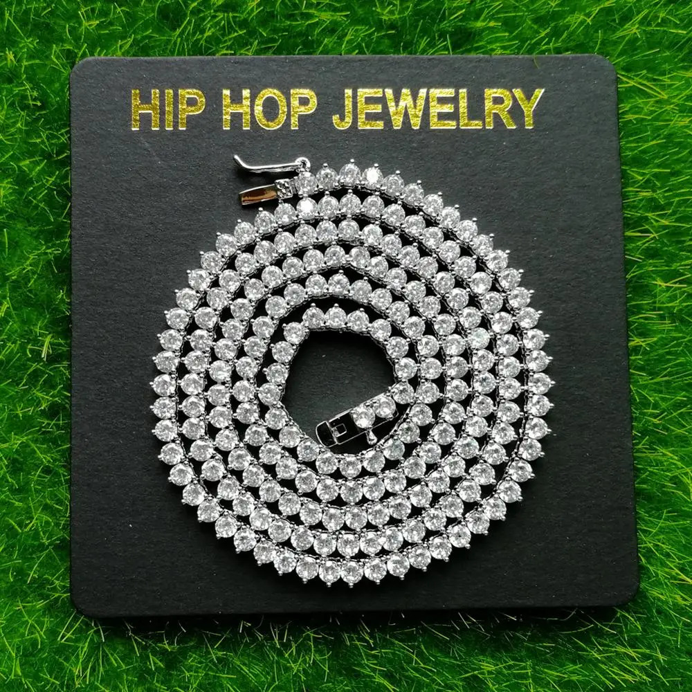 3mm 16 18 20 22 brass setting CZ 3 Prong Tennis Chain Necklace Gold/Silver Color Iced Out Cubic Zirconia BC213 250214