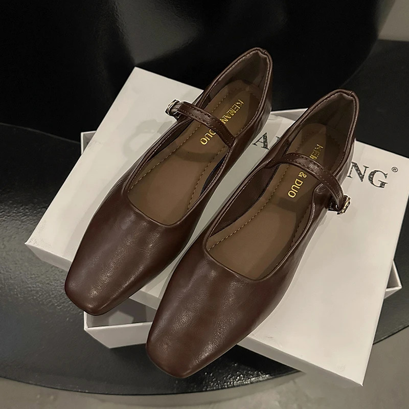 Summer Women Flats Fashion Square Toe Shallow Mary Jane Shoes Soft Casual Ballet Shoes Slingback Shoes 250214