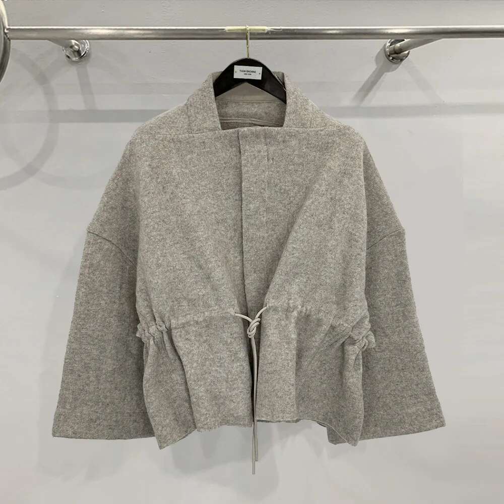 Niche Designer Women's Design Cinched Drawstring Cardigan European Autumn and Winter Fashion All-Matching Solid Color Coat