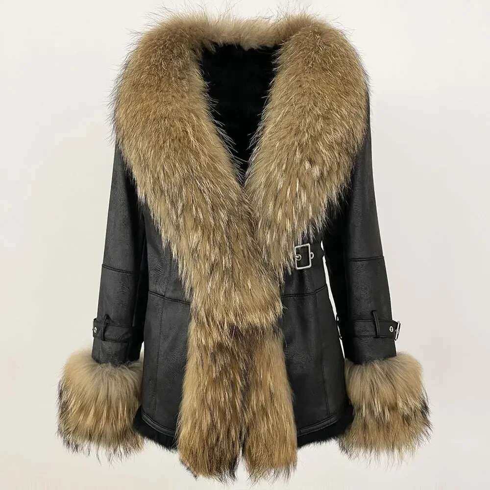 Raccoon Fox Collar Rabbit Jacket Thick Warm Outerwear Winter Women 2024 New er Real Fur Coat