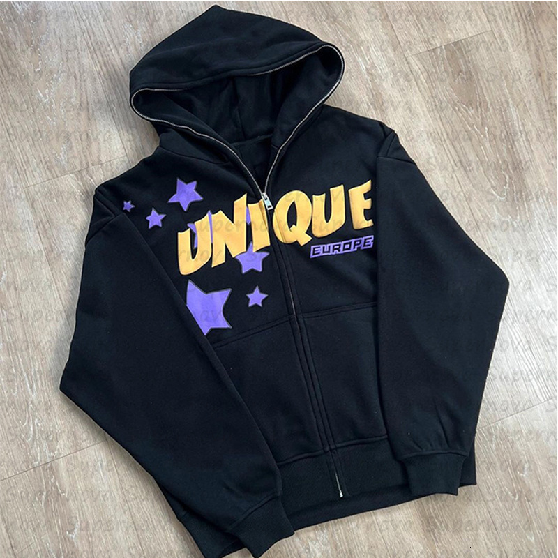 High Street Trendy Autumn/Winter Letter Printed Hoodie Set for Street Casual Hip Hop Zipper Hoodie 241028