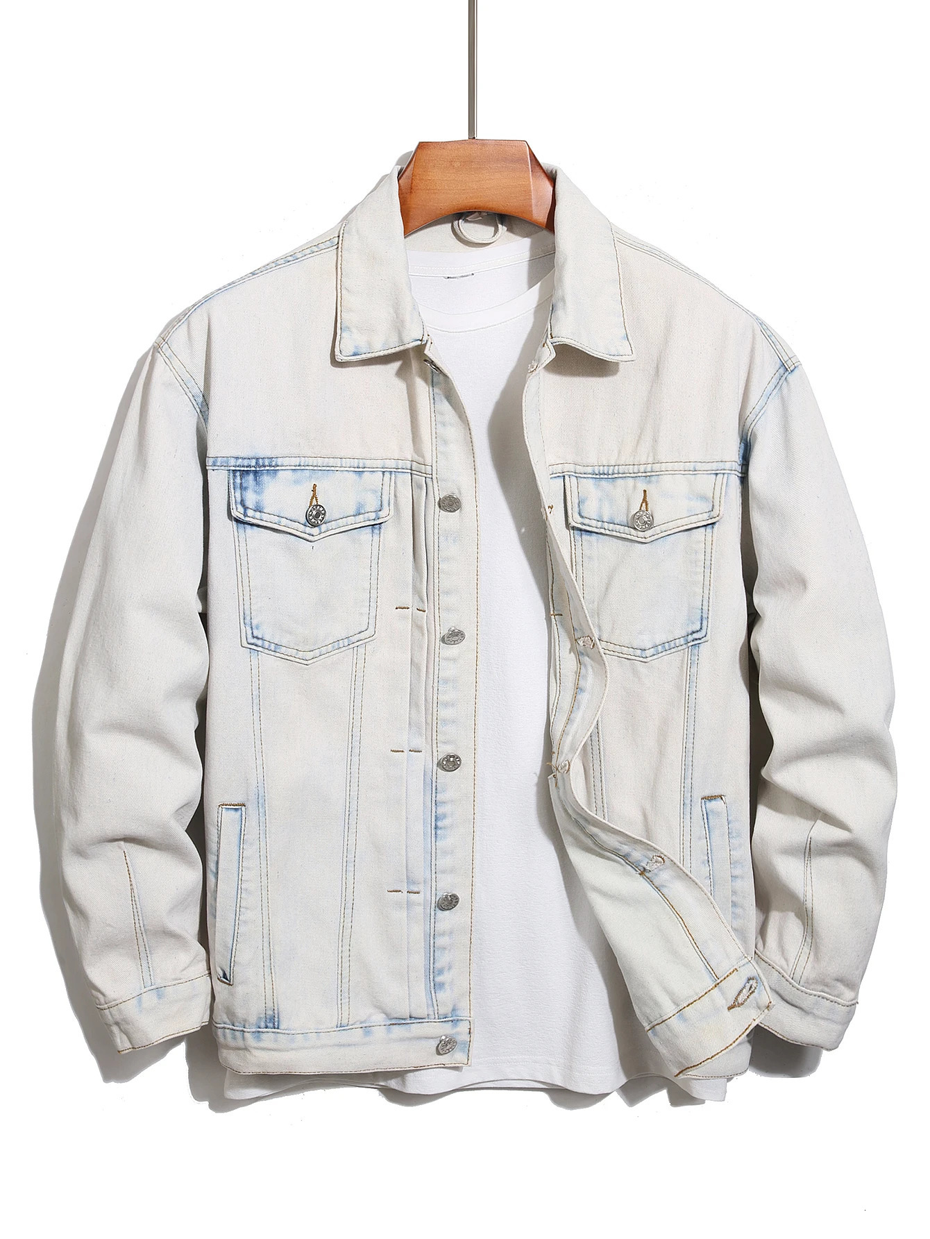 Fashionable denim jacket men casual slim jeans blue and white nostalgic suit loose four seasons fashion 250210