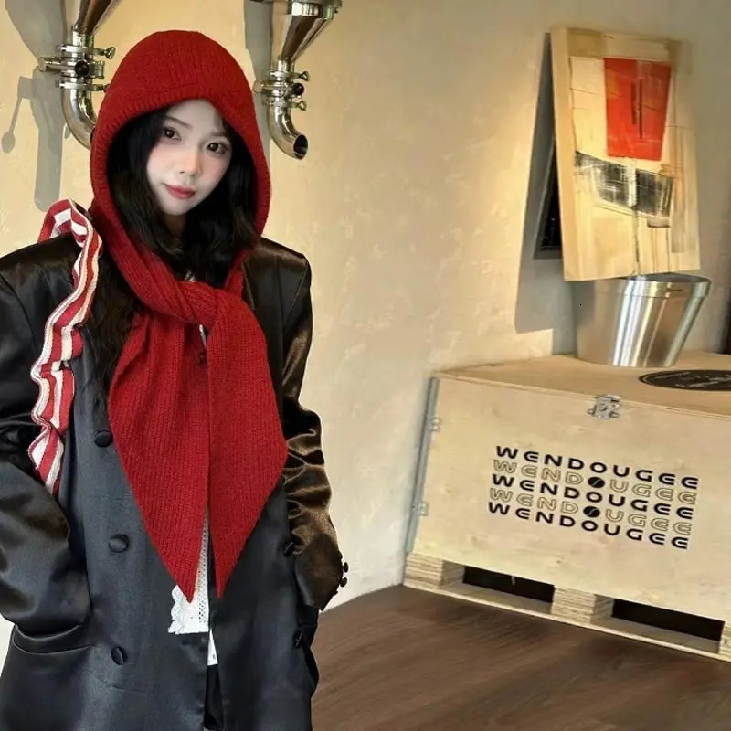 2025 est Knitted Balaclava Autumn Winter Solid Color Warm Beanie Shawl Earmuffs Hat Versatile Wool Hat For Women250214