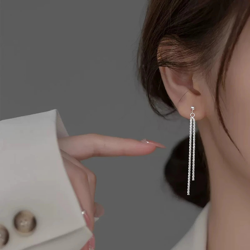 Elegent Bright Silver color Long Tassel Earrings Womens Simple Earlines Shiny Chain Fashion Wedding Y2K Jewelry 250213