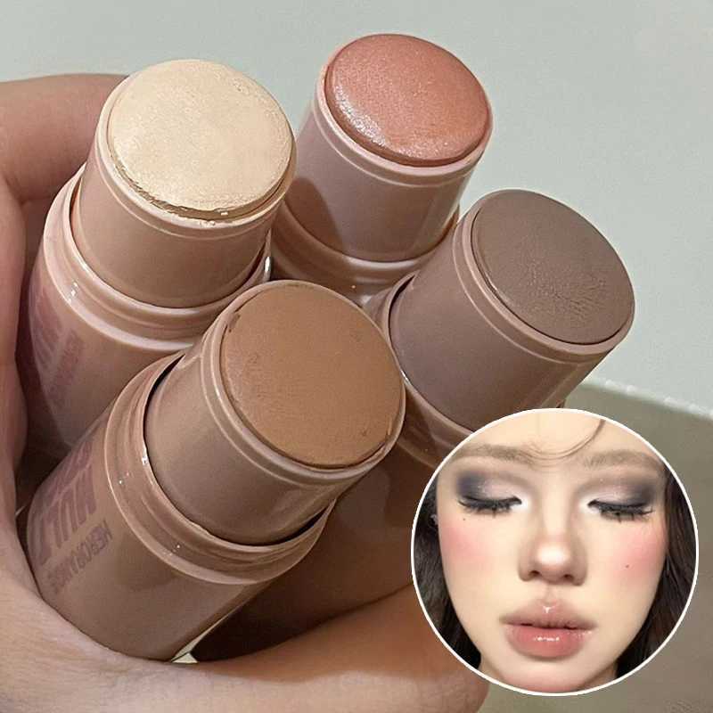 4 Colors Facial Contouring Highlighter Stick Matte Beige Brown Concealer 3D Nose Shadow Contour Cream with Sponge Head CosmeticsW250217