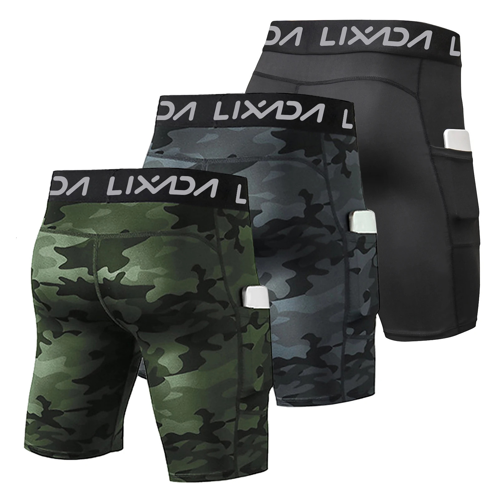 Lixada 3 Pack Men Sports Shorts L Size Active Workout Underwear with Pocket 250214