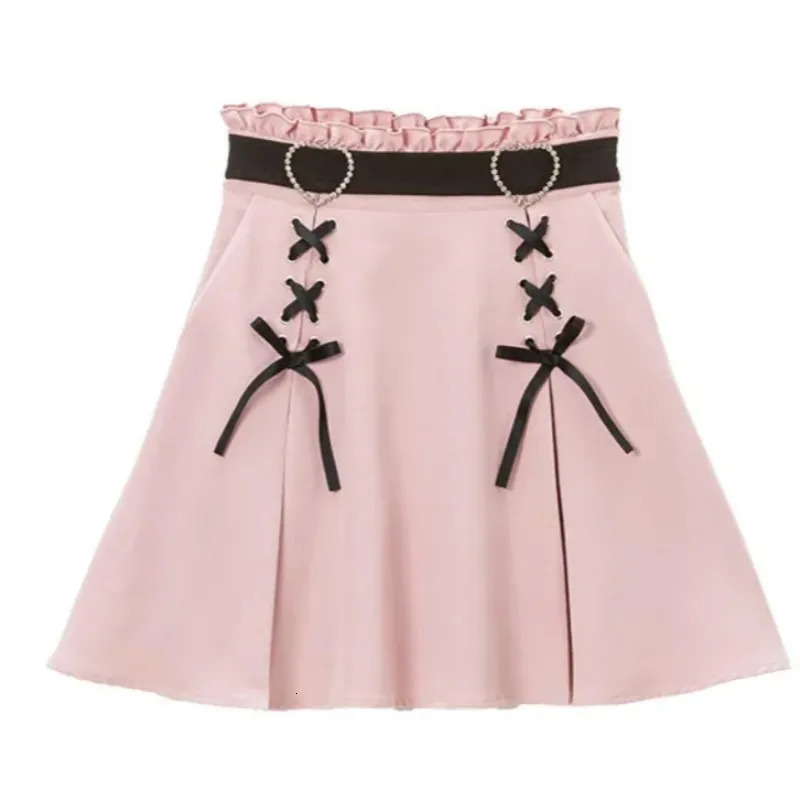 Y2k Aesthetic Harajuku Style Sweet Girl High Waist Mini Bandage Skirt Slim Women Solid Streetwear Gothic Jk Saia Feminina 250214