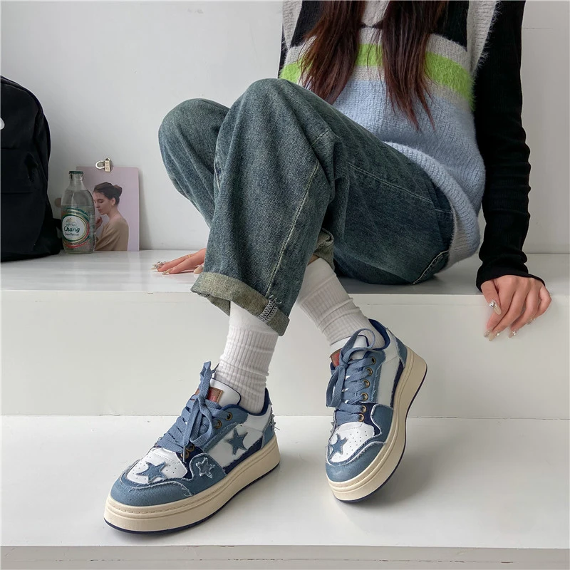 2023 Women Fashion Sports Shoes Summer Autumn Blue Platform Comfortable Casual Sneakers Tenis Feminino Thick Sole Zapatos Mujer