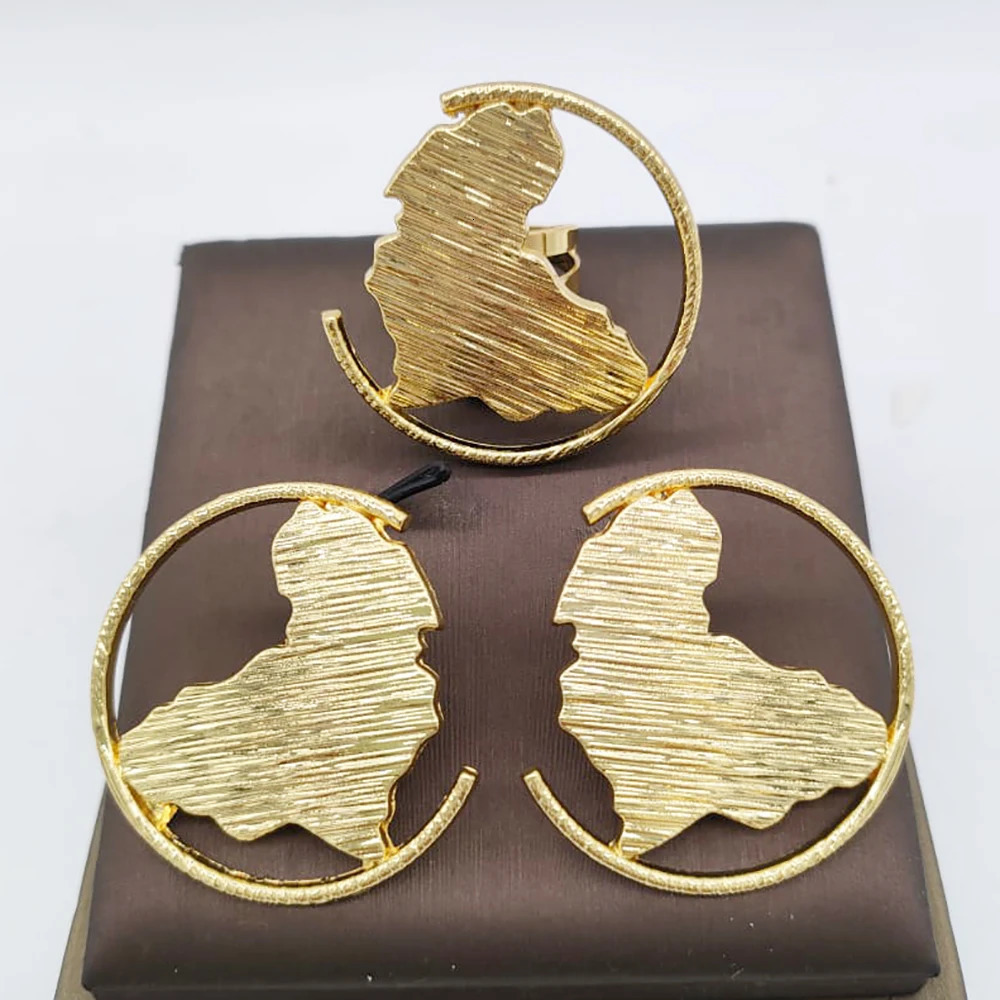 Dubai Golden Jewelry Set 18K Gold Plated Earrings and Rings for Women Wedding Bride Arabic Nigerian Jewellery Accessories 250213