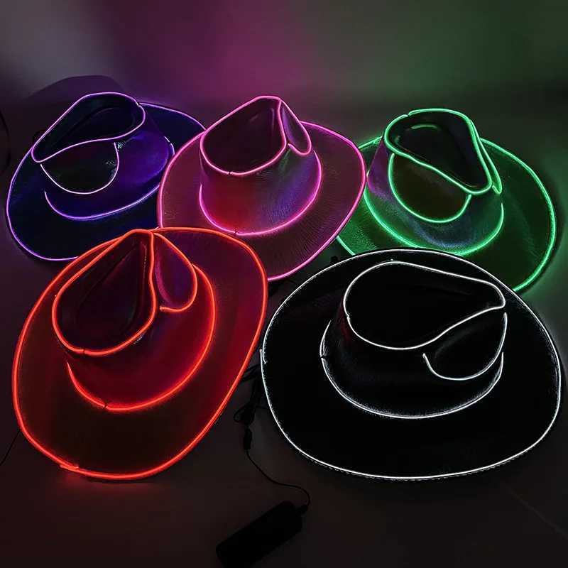 Halloween party cowboy hat costume bar lights up LED cowboy hat singles party supplies flashing neon lights Western cowboy hat X250217 - view 3