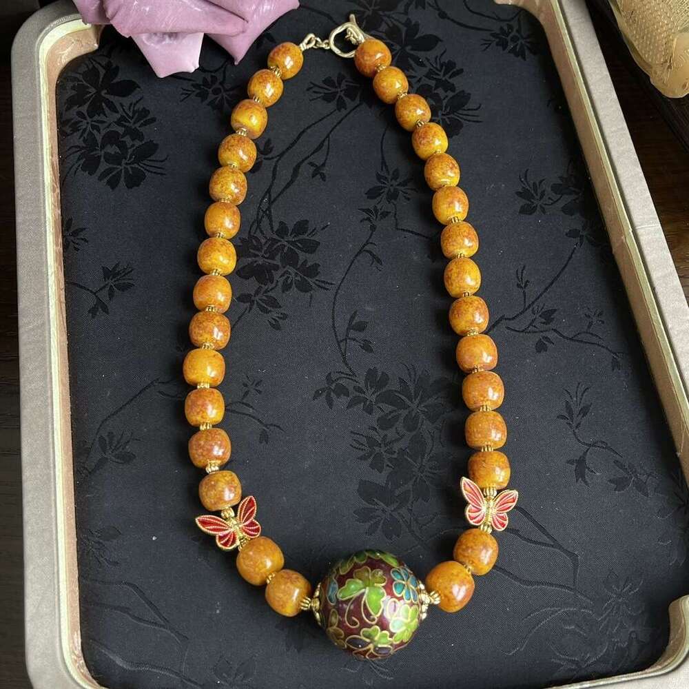 Minan Vintage Glass Enamel Colored Ball Butterfly Cloisonn e Fashion Versatile Necklace