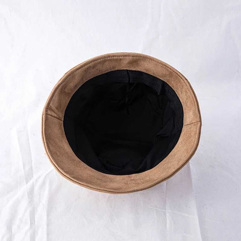 Autumn Suede Bucket Hat Women Fashion Flat Top Panama Cap Solid Color Irregular Brim Fisherman Hats Outdoor Travel Sunbonnet W250217