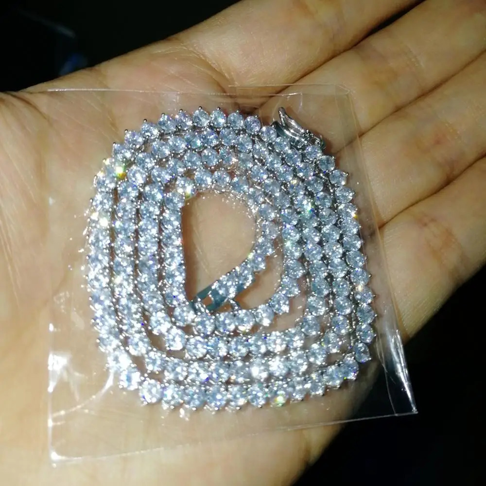 3mm 16 18 20 22 brass setting CZ 3 Prong Tennis Chain Necklace Gold/Silver Color Iced Out Cubic Zirconia BC213 250214