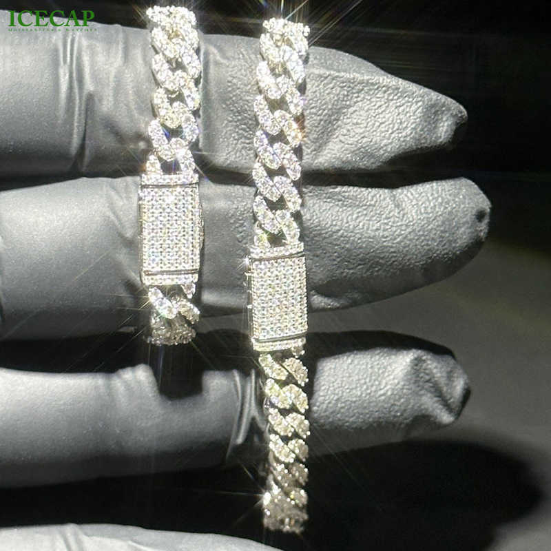 Lcecap Jewelry Bracelet Necklace 10mm Width Moissanite Diamond Cuban Link Chain With 925 Silver Bracelet