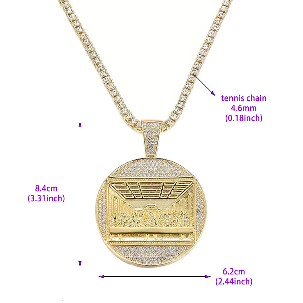 Last Supper Pendant Cuban Chain Necklace With 14mm Iced Out Chain Fashion Hip Hop Men Charm Pendant Tennis Necklaces Jewelry 250213