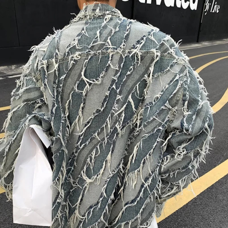 FEWQ Men Denim Jacket Spring Autumn American Trendy Loose Niche High Street Contrast Color Male Tops 24E 250210