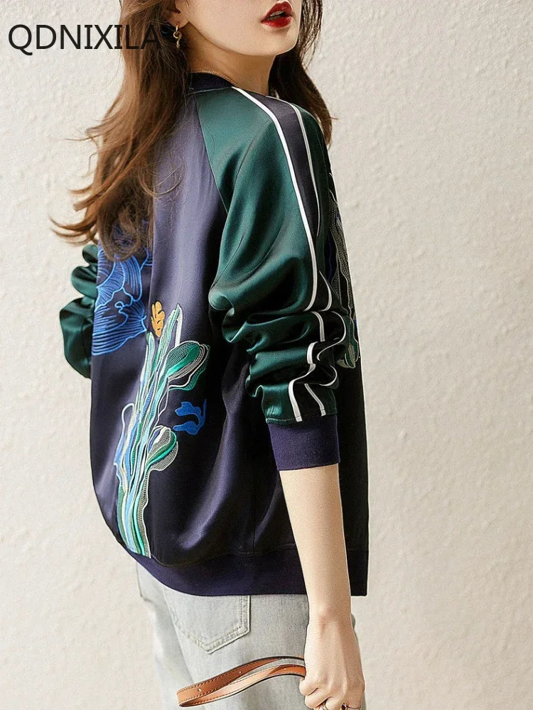 High End Simulation Silk Short Coat for Women ed Top Baseball Suit Jacket Outerwear Spring and Autumn 250213