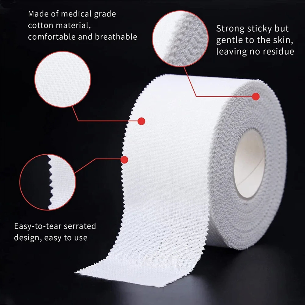 5 Rolls 2.5/3.8/5cm Sport Athletic Waterproof Cotton White Boxing Adhesive Tape Strain Injury Support Sport Binding Bandage 250217