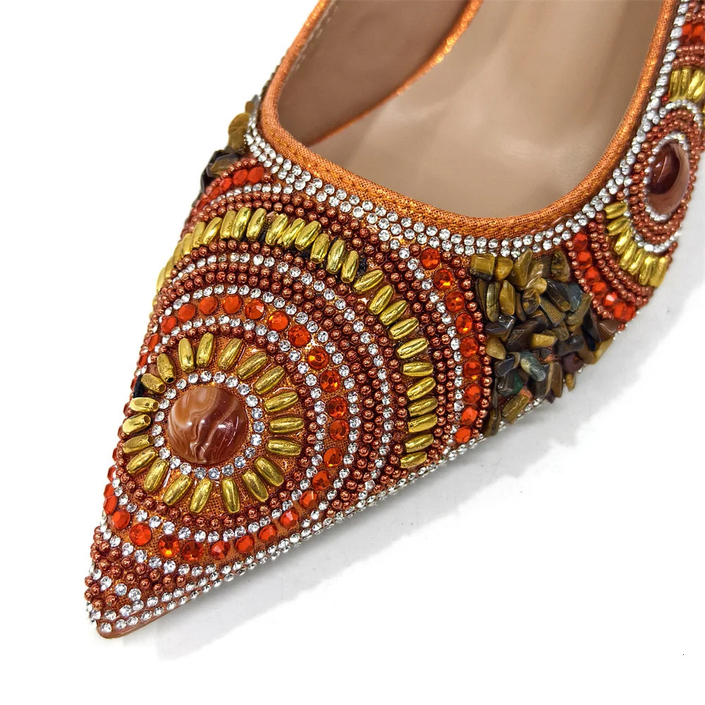 Fashion est Arrival Orange Pointed Toe Women Sandals Shoes Matching Bag Set for Ladies Wedding Party Pump 250214