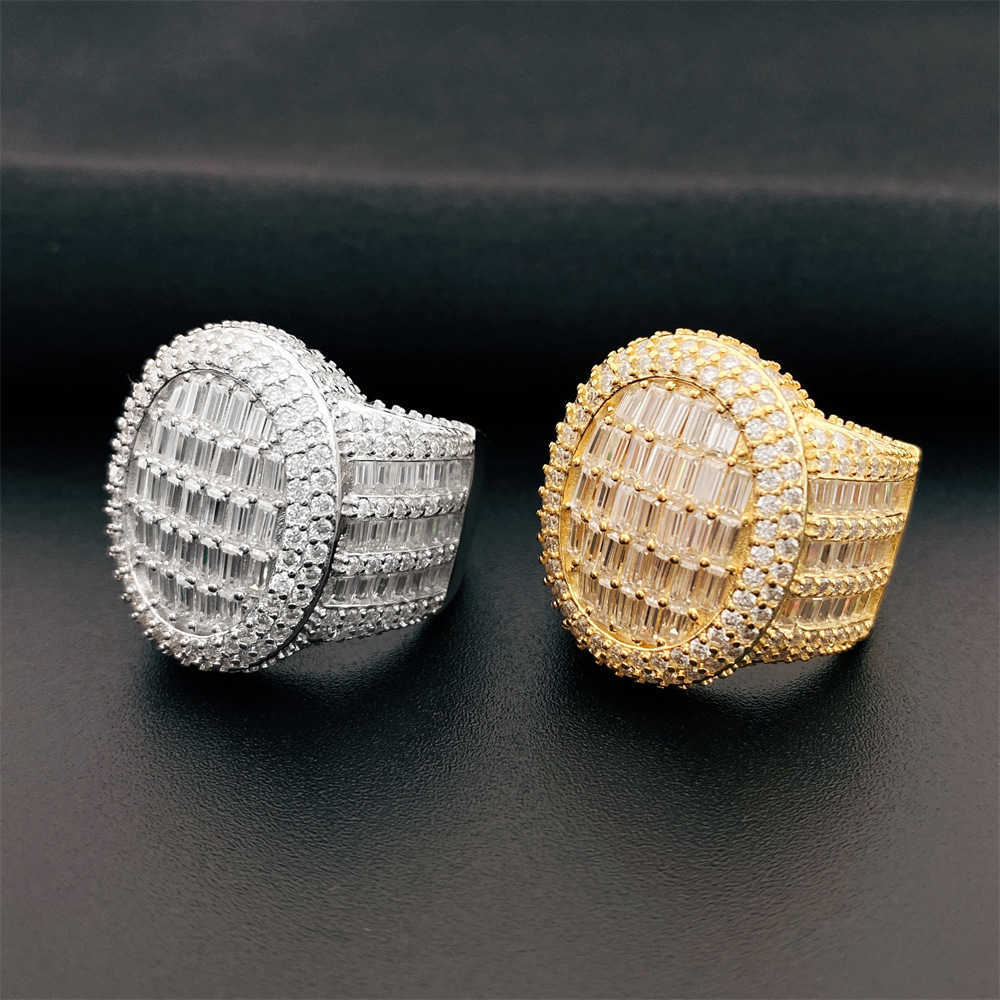 Hip hop 925 silver inlaid D-COLOR VVS Ti Fang Mo sang ring mens and womens rings ins fashion trend full of diamonds