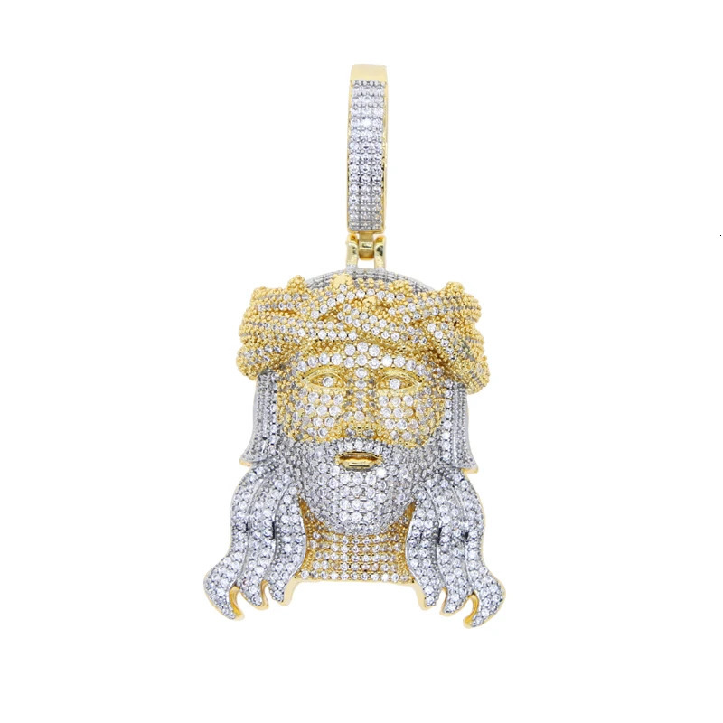 Full Micro Paved 5A Cubic Zirconia CZ Bling Big Jesus Christ Head Necklace Pendant For Men Iced Out Hip Hop Christian Jewelry 250213