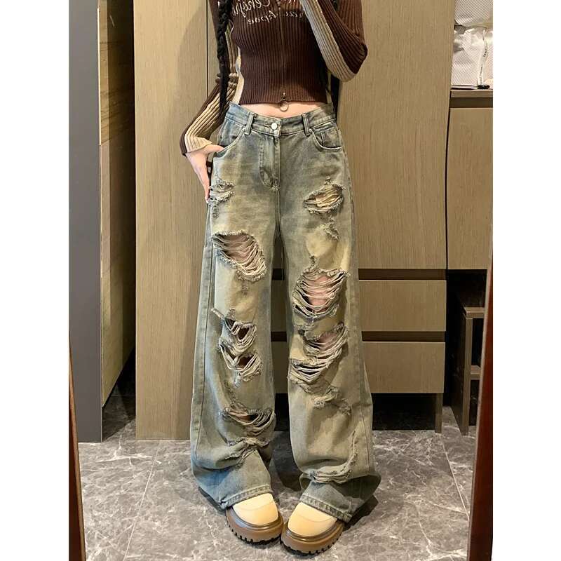 Blue High Waist Women Jeans Hip-Hop Style Fashion Vintage Streetwear Y2k Wide Leg Jean 2024 Female Trouser Baggy Denim Pants