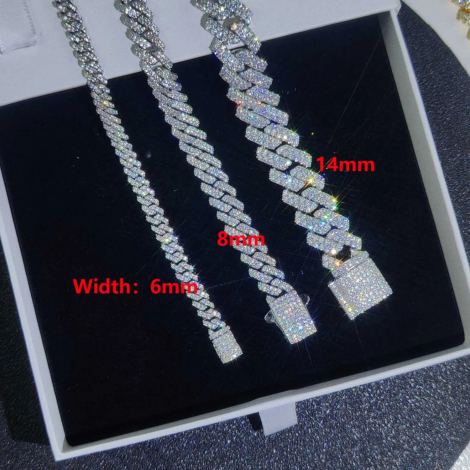 Drop 6/8/14mm Width Iced Out Cubic Zirconia Cuban Chain 1-2 Row Miami Cuban Link Necklace for Rapper Hip Hop Jewelry 250214