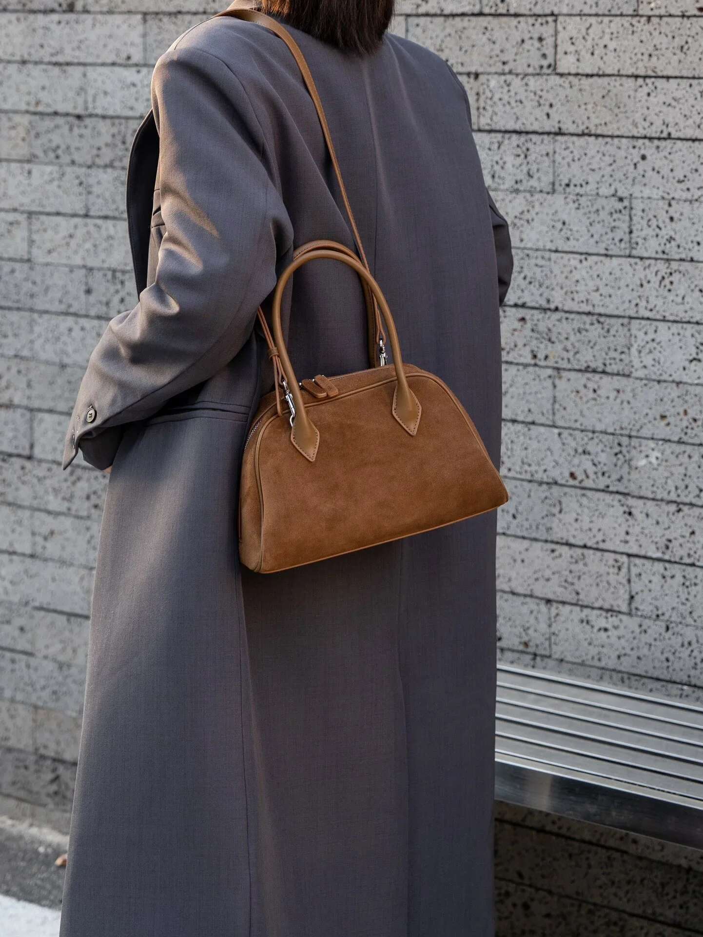 Genuine Handbag For Women, Autumn Winter Frosted Suede Leather Large Capacity Tote Fashionable Bowg Shoulder Bag